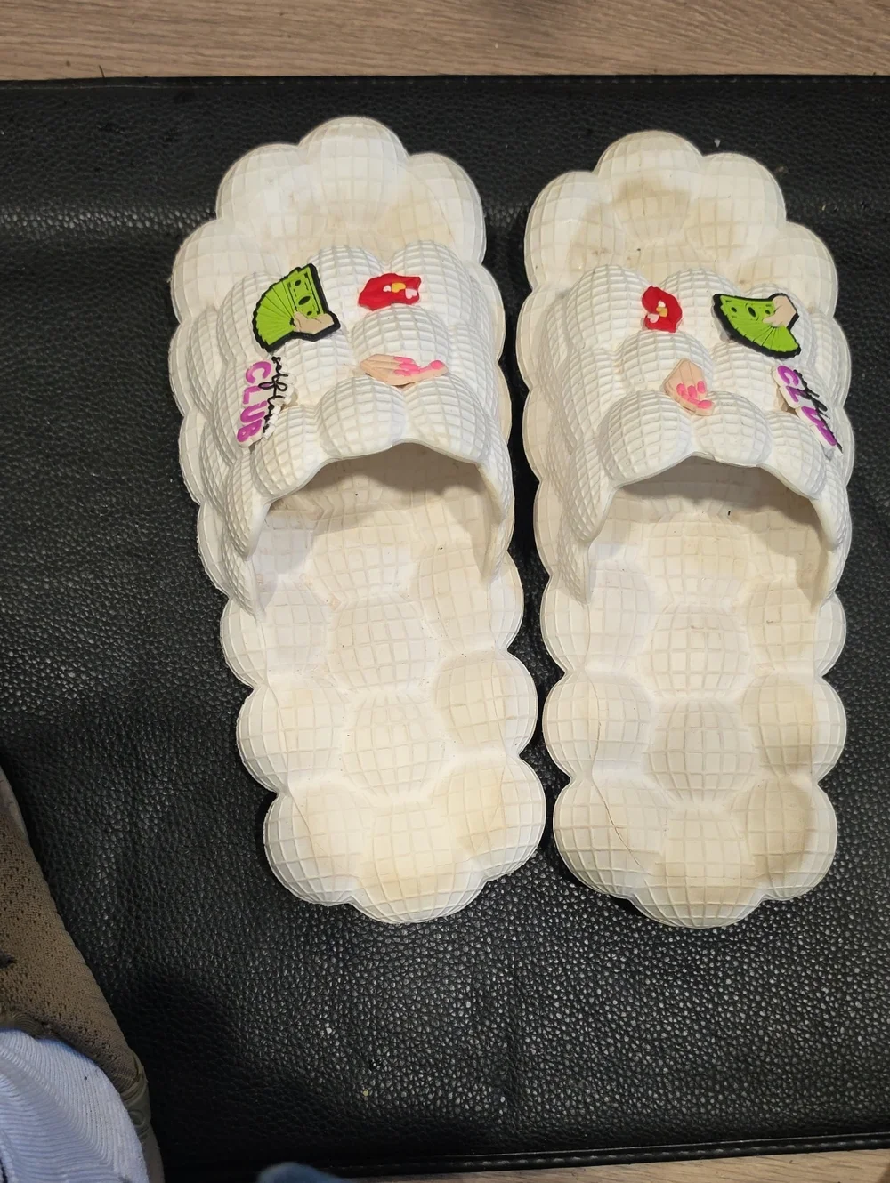 White Bubble Slide Sandals with Fruit Charms